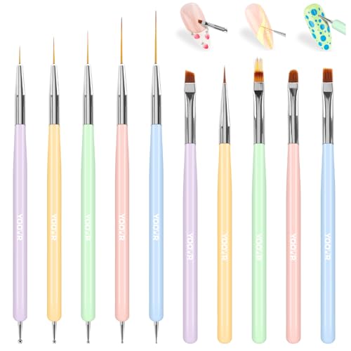 Yoovr 10 Pcs Nail Art Brushes Set, Nail Dotting Tools, French Tip Tool, Nail ...
