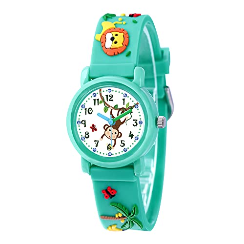 Clastyle 3D Cartoon Safari Animal Watch Cute Kangaroo Lion Monkey Dinosaur Watches Green Jungle Tree Silicone Strap Wrist Watch