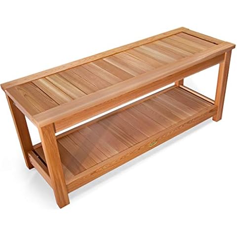All Things Cedar SB44 Deluxe Cedar Sauna Bench | Handcrafted Western Red Cedar | Ample Sitting Space & Lower Storage Shelf | Full Cedar Wood Sanded Finish | Indoor & Outdoor Use (44x16x19) Cover