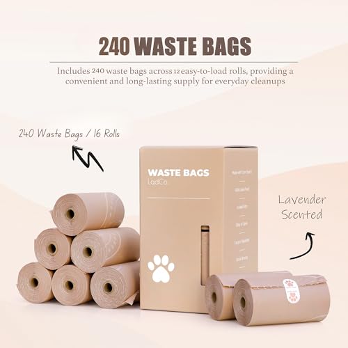 Image of Bio-Based Dog Poop Bags, Silky Soft & Leak-Proof, Lavender-Scented, Made from Cornstarch 16 Rolls, 240 Bags