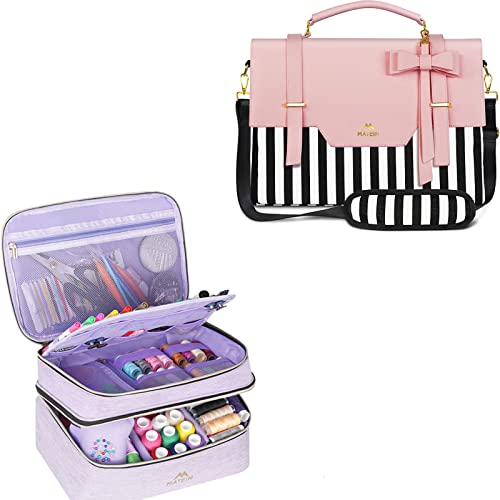 Laptop Bag for Women, 15.6 inch Slim Computer Briefcase Sleeve Case, Lightweight Cute Girly Messenger Shoulder Carrying Work Bag, Sewing Supplies Organizer, Double-Layer Sewing Box Organizer Accessori