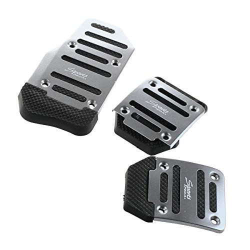 VOSAREA 3pcs Aluminum Car Pedal Covers, Manual Transmission Foot Pedals Brake Pads Non-Slip Performance Foot Pedals Pads Kit (Silver)