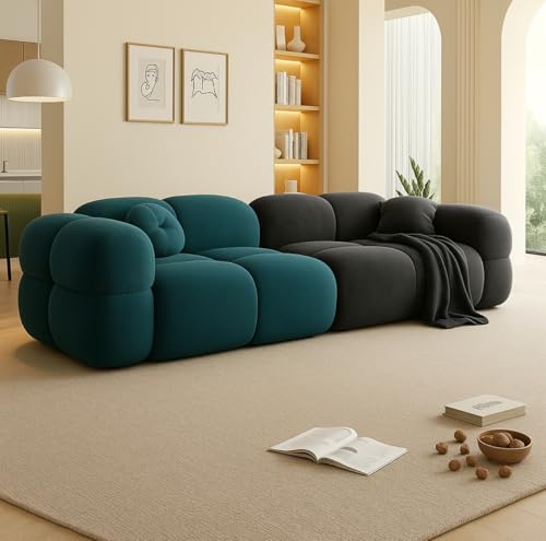 Image of LEGACY OF COMFORT Prith Velvet Cloud Sofa - Premium Cushioned Comfort | Brand-Registered Design | 3 Seater Sofa for Living Room (Dark Teal /Black)