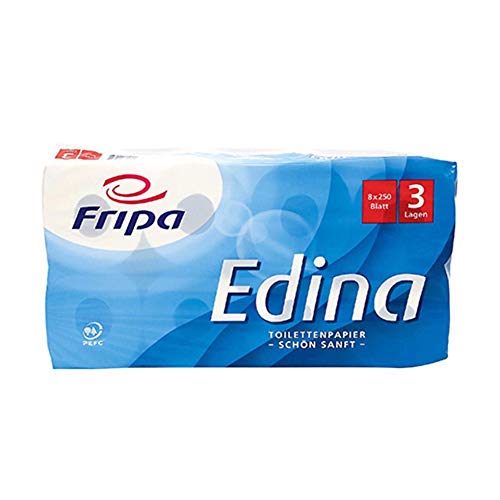 Papel higiénico Edina de 3 capas y 8 rollos blancos compactos de 250 hojas