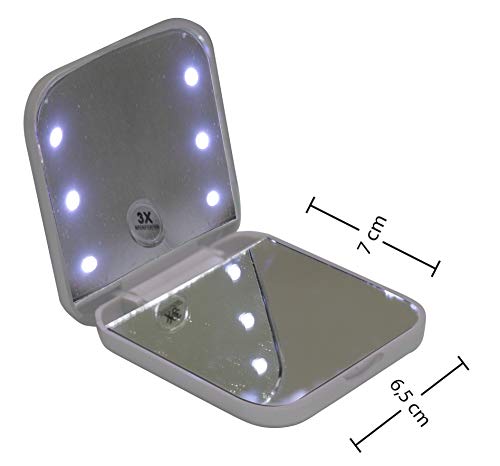 Espelho compacto e portátil Vivitar com iluminação por LED e Ampliação 3x – Branco, VIVITAR, Branco