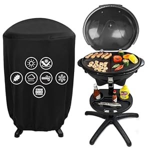 Andrew James BBQ Electric Grill Barbecue with 5 Temperature Settings, Thermostat, Indoor & Outdoor Party, Removable Drip Tray & Condiment Stand, Healthy Grilling, Non-Stick (Grey + Waterproof Cover)