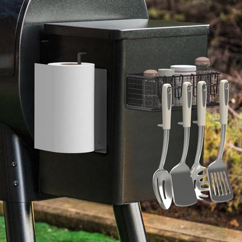 Image of 1 Pack Magnetic Storage Bin with Paper Towel Holder for Traeger Smoker Grills, Compatible with Ironwood 885, Pro Series 34,22, Pro D2 575, Pro 780, Ironwood 650, Pit boss and Z-Grills