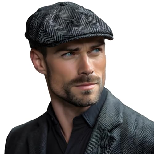 Biddy Murphy Newsboy Hat for Men Irish Flat Cap 100% Wool Tweed, Herringbone, Imported, Large Navy