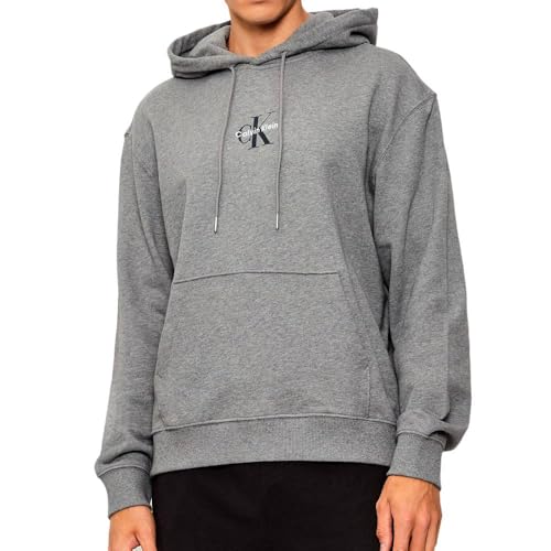 Calvin Klein Jeans Sweat à Capuche Gris Homme en Coton Terry