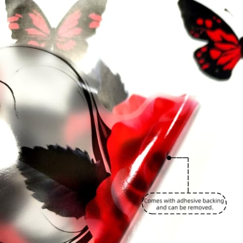 COVPAW Wandtattoo Wohnzimmer Rot Rosen Rebe Schmetterlingen Wandaufkleber Schlafzimmer Wandsticker Kinderzimmer Küche Büro Wanddekoration (Rot)