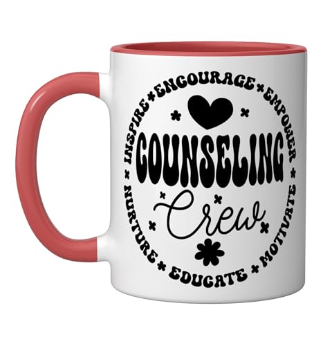 Groovy Counseling Crew Appreciation Week Back to School Ceramic Mug, Red/White
