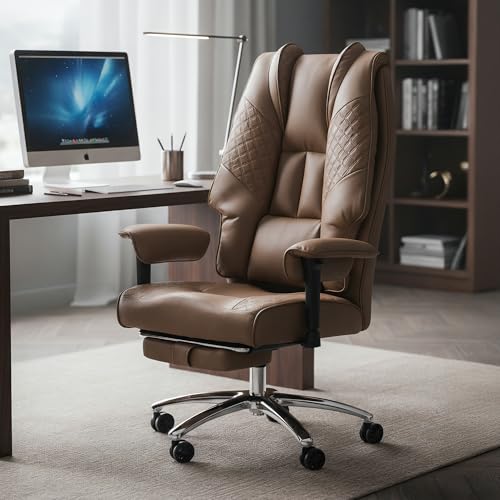 Image of DROGO Monarch Pro Ergonomic Office Chair for Work from Home 400LBS | Computer Chair for Study with High Back, Cushion Seat, Armrest, Head&Lumbar Support | Gaming Chair with Footrest & Recline (Brown)