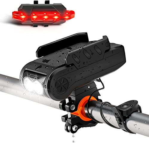 LINISME LED Fahrradlicht Set Mit Powerbank - Wiederaufladbar 4000mAh, Handyhalterung & Hupe