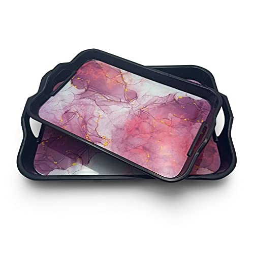 Image of SUPERWARE | Food Grade Melamine | Serving Tray Set - Handy Tray Cloud Pinky Black Base (2 nos.) | Serveware, Tableware, Stain Free, Glazed Finish