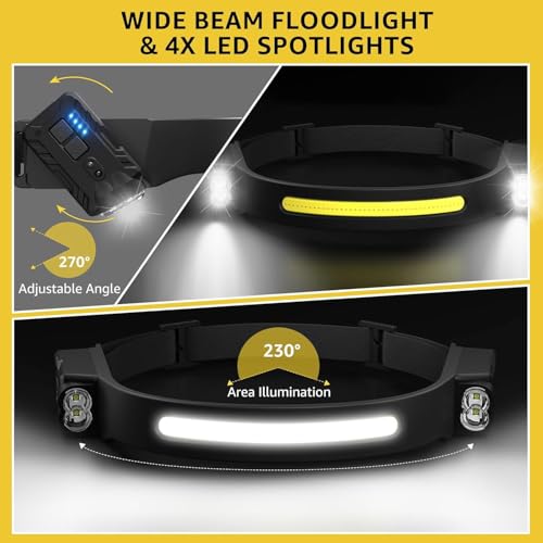 Linterna frontal recargable con sensor de movimiento y haz de luz continuo 5