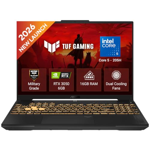Image of ASUS TUF F16 (2026),Intel Core 5 205H (Series 2),RTX 3050-6GB,16GB RAM (Upgradeable),512GB SSD,FHD+,16 inch(40 cm),Win 11,M365 Basic(1Y),Office 2024,Mecha Gray,2.2 Kg,FX607VJR-TU325WS,Gaming Laptop