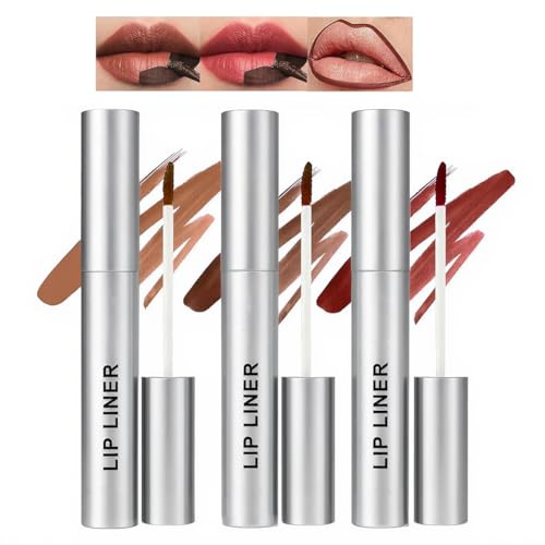 Pakivs 3Pcs Removable Lip Liner Set,Pencil-Peel Off Lip Liner Tattoo,Long Lasting Peel Off Lip Stain Matte Waterproof Lip Pencil for Womem
