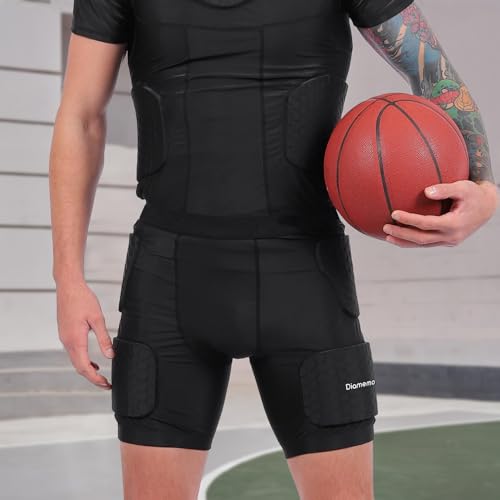 Diamemon Men\'s Football Girdle Compression Shorts-5-Pad EVA Foam Pads Protective Gear for Rugby,Paintball,Basketball-3D Protection for Hip,Butt and Waist