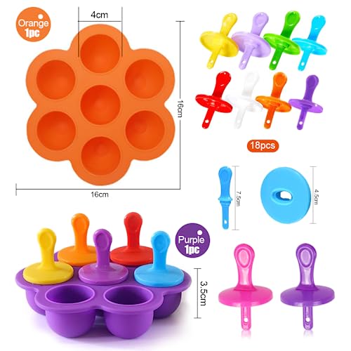 Eis am Stiel Formen,Eisformen Silikon,2 Stück Eisform Popsicle mit Kunststoffstäbchen,Eisformen Kinder,Kleine Eisbehälter,Eis Formen für Stieleis,Stieleisformer(Lila und orange)