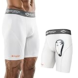 Shock Doctor Compression Shorts with Protective Bio-Flex Cup, Moisture Wicking Vented Protection, White, Adult, Medium