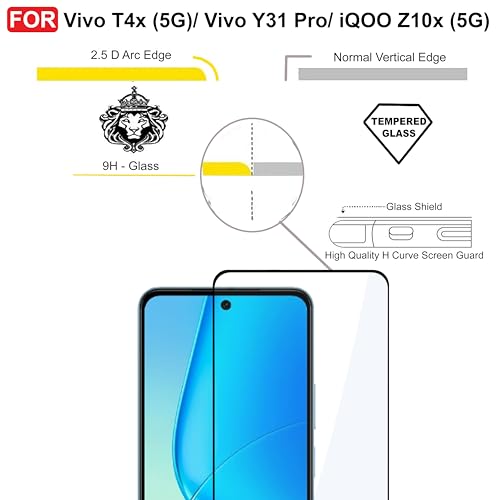 Image of CEDO Tempered Glass for Vivo T4x (5G) / Vivo Y31 Pro /iQOO Z10x (5G) | Screen Protector Full HD Quality Tempered Glass Anti-Scratch Edge to Edge Coverage with Easy Installation Kit (Black)