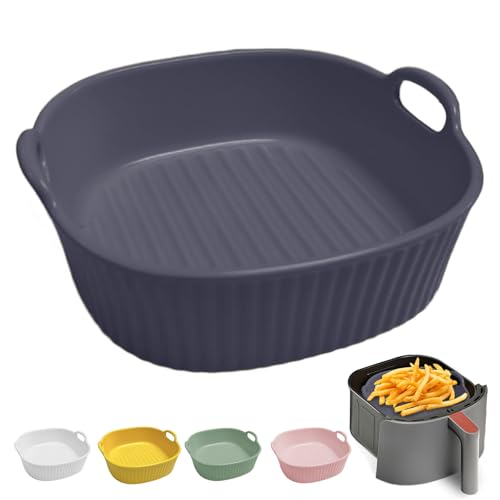 Moule rond en céramique pour four à air pulsé, 17,5 x 16 x 5,5 cm, moule à lasagnes, moule rond à émail polychrome, pour lasagnes, frites, soupe (Gris foncé)