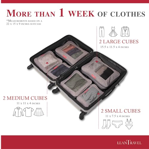LeanTravel Compression Packing Cubes for Travel - 6 Set