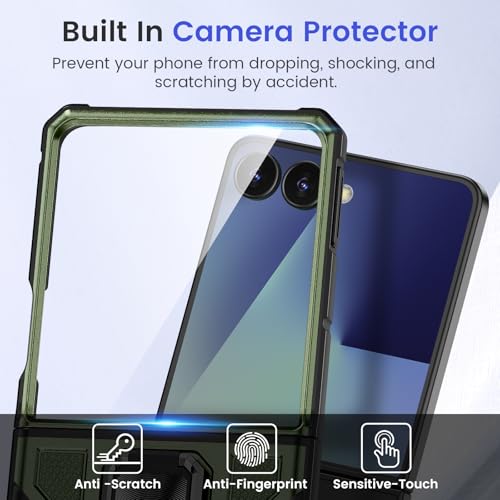 Image of VEGO Case for Samsung Galaxy Z Flip 7 with Built-in Screen Protector | Hinge Protection & 360Rotating Stand Anti-Scratch Full Body Drop Proof Protective Phone Case for Galaxy Flip 7 -Green