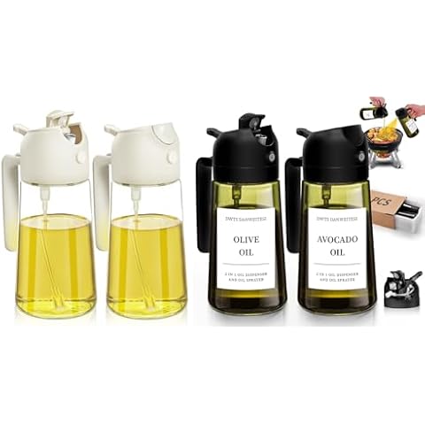 DWTS DANWEITESI Oil Sprayer for Cooking 2pcs White+2 in 1 Oil Dispenser and Oil Sprayer Kitchen Gadgets 2pcs Dark Green Cover