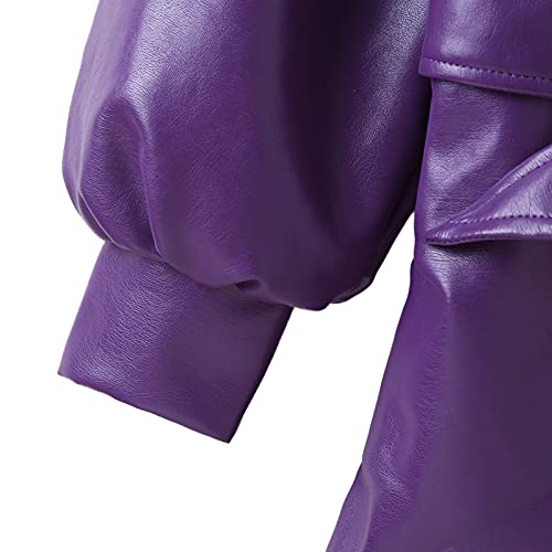 Toddler Baby Girls Fall Leather Jacket Button-Down Long Sleeve Lapel Outerwear With Pockets (Purple, 4-5T) #TOP4
