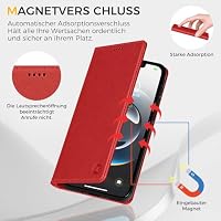 Kirnntca Handyhülle für iPhone 17e / iPhone 16e Hülle, Kartenfach Premium PU Leder Klapphülle Schutzhülle, Standfunktion Tasche Flip Case für iPhone 17E / iPhone 16E - Rot – Ansicht 3