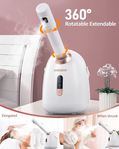 Facial Steamer, Villsure Hot/Cool Face Steamer With Extendable Arm, Professional Nano Ionic Facial Steamer For Facial Deep Cleaning, Humidifier With Portable Handle For Facial Spa At Home Or Salon #TOP3