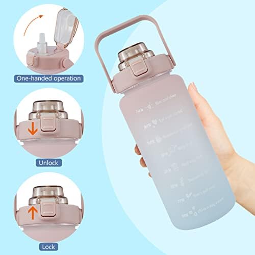 2 Litre Motivational Water Bottle, Reusable & BPA Free Non-Toxic Tritan Water Bottle with Time Maker, Flip Top Leakproof Lid Water Bottle, for Fitness, Gym, Yoga and Outdoor Sports / One Click Open(B)