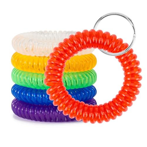 Image of QIUTIMIY 6PCS Wristlet Keychain, Colorful Spiral Coil Hair Tie for Women, Sauna Accessaries Wrist Coil Key Ring Key Holder