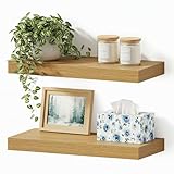 Vivelove Floating Shelves for Wall Mounted, 16 inchs Shelf for Small Bathroom, Bedroom, Living Room, Kitchen, Modern Home Decor, Rustic Farmhouse Wall Shelves with Invisible Brackets - Set of 2, Oak