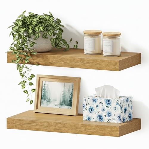 Vivelove Floating Shelves for Wall Mounted 16 inch Set of 2 Oak