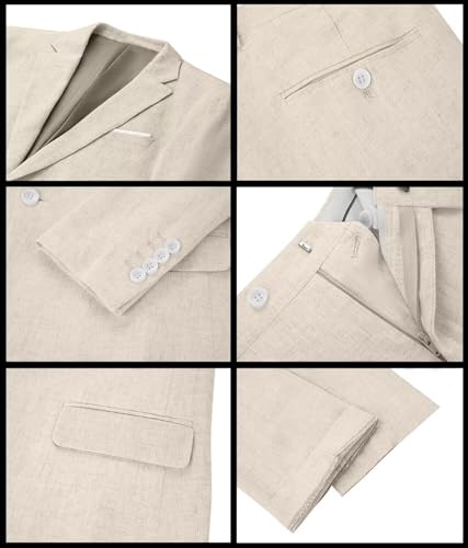 Linen Mens Suits 3 Piece Slim Fit Tuxedo Suit for Men Beach Wedding Formal Business Suit Groom Prom Set Outfits JLWS-143