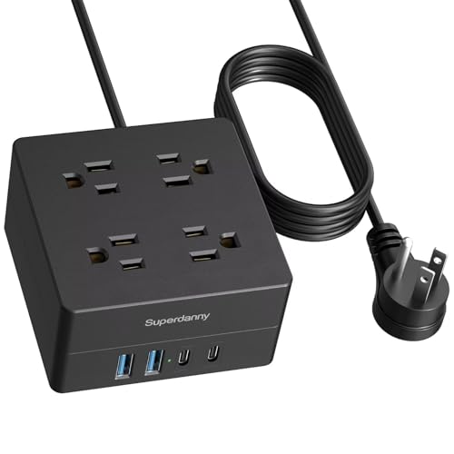 5ft Power Strip, SUPERDANNY Surge Protector 900 Joules, 4-Outlet 4-USB Extension Cord, Overload...