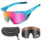 2022 Neu Fahrradbrille Herren Damen, PC Unzerbrechlicher Rahmen Winddicht UV400 Polarisiert Radsportbrillen Sportbrille mit 3 Wechselobjektiven MTB Rennrad Brille für Radfahren Angeln Fahrt Wandern