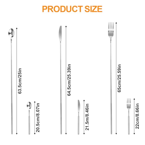 3 Stück Teleskopgabel Teleskoplöffel,Set Kann auf 63 cm Gedehnt Werden,BBQ Edelstahl Ausziehbare Gabel Löffel,Steakmesser,Robust und Langlebig Teleskop Gabel,für BBQ,Abendessen,Obst,Dessert