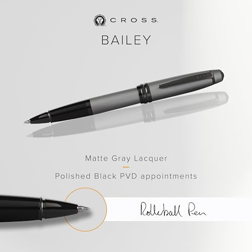 Image of Cross Bailey Matte Refillable Rollerball Pen - Medium Point, Black Ink, Presented in a Premium Gift Box