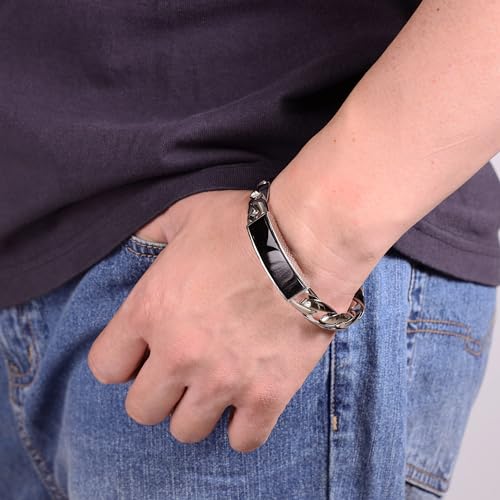 Lavari Jewelers 25 Carat Black Onyx Stainless Steel Bracelet for Men 8.5 Inch Fold Over2