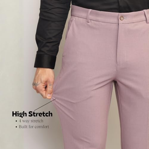 Image of SUBTRACT Men 4 Way Stretch Wrinkle Free Slim Fit Formal Trouser in with 2 Inch Flexible Waistband | Men's Trousers for Office Or Party