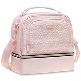Everfun Lonchera de regalo de Navidad para mujer, dos compartimentos, bolsa de almuerzo aislada, grande, a prueba de fugas, enfriador suave para el trabajo, picnic, viajes, color rosa