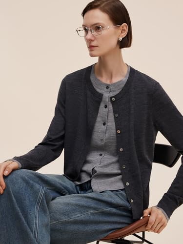 Image of GOELIA Pure Cashmere Wool Cardigans Womens Sweaters Trendy Long Sleeve Button Down Cozy Loose Fit Knit Going Out Tops