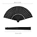 Minelife Tkocisa 2 Pack Bamboo Silk Folding Fan Handheld, Chinese Vintage Retro Fabric Fans, Black Hand Fan for Performance, Dance, Fighting, Wedding, Church, Party & Gift