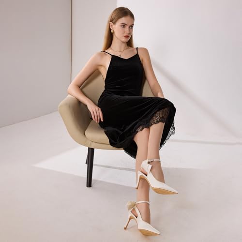 RIBONGZ Heels for Womens Bow Heels with Strappy Wedding Satin Shoes for Bride Closed Pointed Toe Stiletto Slingback Pumps Sexy Ankle Strap Prom Dressy Party Bridesmaid Shoes3