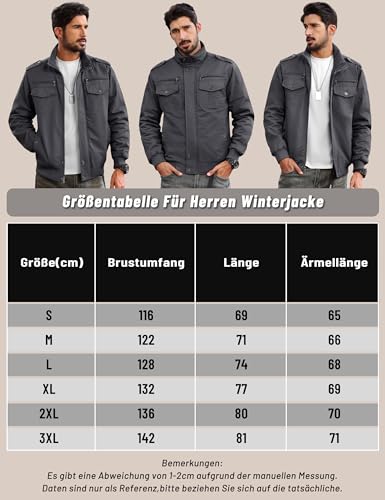 MAGCOMSEN MAGCOMSEN Herren Winterjacke Fleecejacke Männer Arbeitsjacke Baumwolle Dick Jacke Stehkragen Jacket Winter Grau XL - Designansicht 6 | TV | Video | Foto