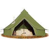 Cotton Canvas Bell Tent, Waterproof Large Tents with Sturdy Center & Door Pole and Space for 4/6/8 Person All 4 Season Camping Yurt Tent (Olive Green, 16.4ft(5M))