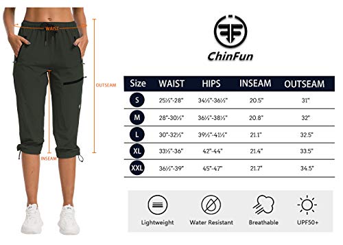 ChinFun Calça capri feminina para caminhada ao ar livre com secagem rápida e resistente à água, FPS